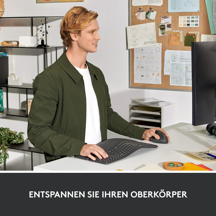 Logitech Wireless Ergonomical Mouse - Left Handed, Bluetooth, Grau, Linkshänder Grau Linkshänder Mau