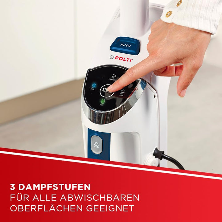 POLTI Steam Cleaner Vacuum Vaporetto 3 Clean_Blue, 1800 Watt, 5 kg, Weiss/Blau, beutellos, 3 Dampfei