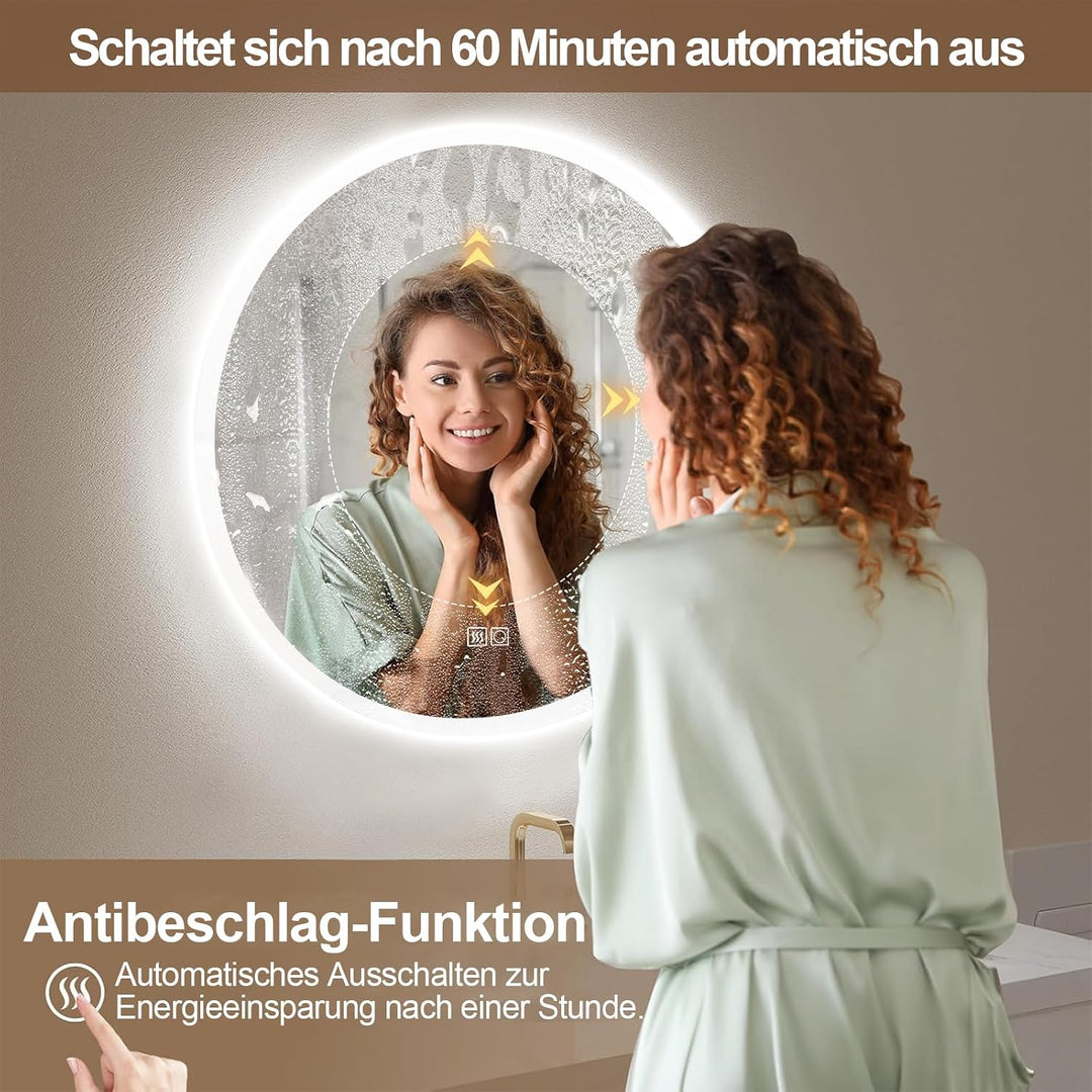 60cm runder LED Badezimmerspiegel mit Beleuchtung - Kosmetikspiegel mit Berührungssensor, 3 Lichtfar