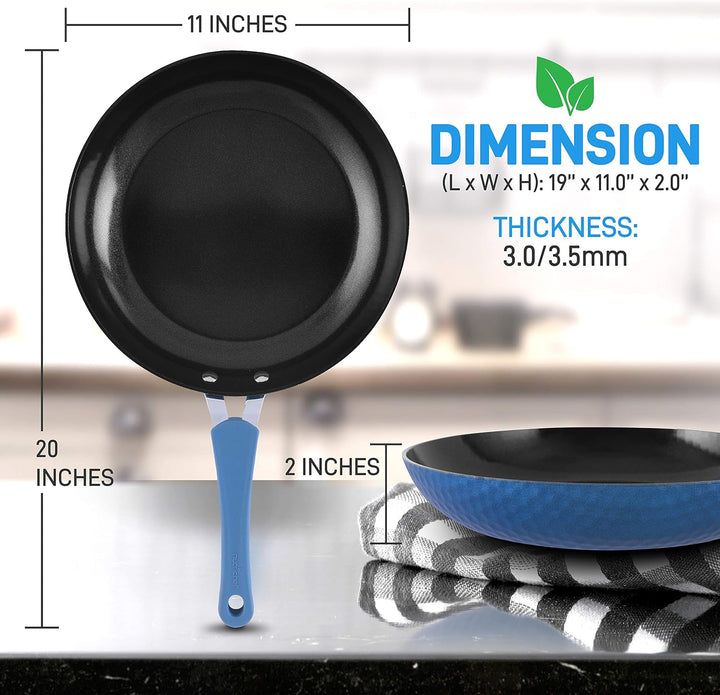 11'' Large Fry Pan - Stylish Kitchen Cookware with Elegant Diamond Pattern, Non-Stick (Works with Mo