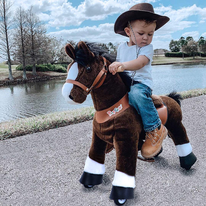 PonyCycle Offizielle Klassisch Modell U Reiten auf Pferd Spielzeug Plüsch Lauftier Dunkelbraunes Pfe