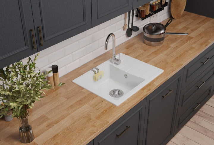 GRANMASTER Gracia Granitspüle 1 Becken mit Abtropffläche und Schwammhalter - Küchenspüle 58x44x16,4