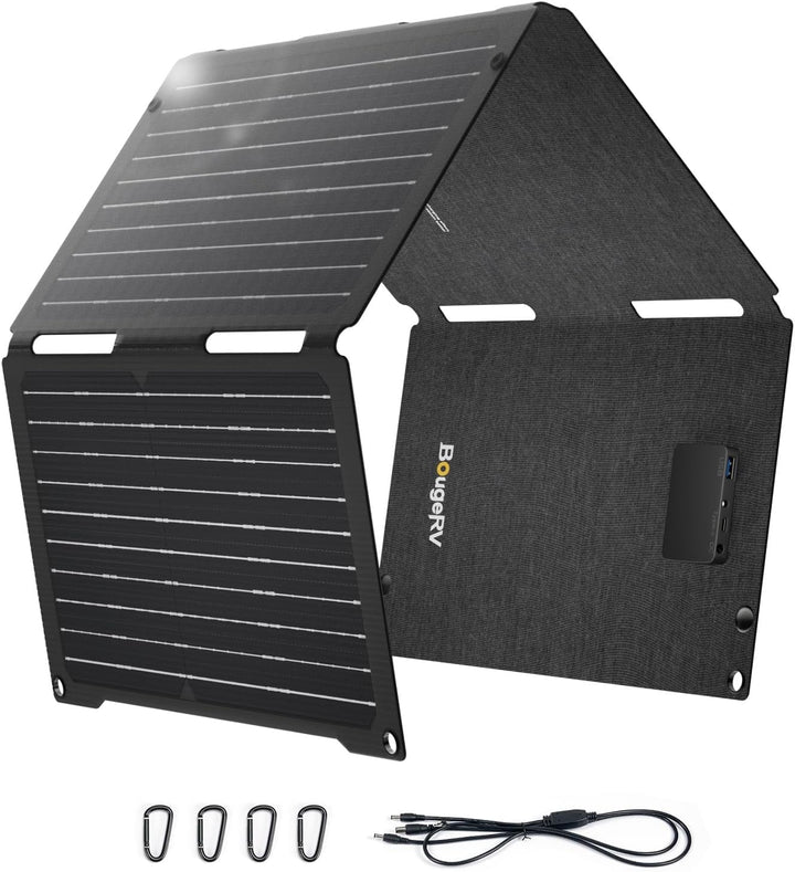 BougeRV 50W ETFT Faltbares Solarpanel, Fiberglas 270°, 0,8 kg, Solarmodul mit DC/USB-C/USB-A Ausgäng