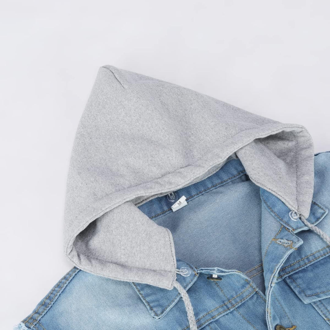 YOUTHUP Weste Herren Denim Weste mit Kappe Regular Fit Zerrissen Jeansweste Ärmellose Freizeitweste