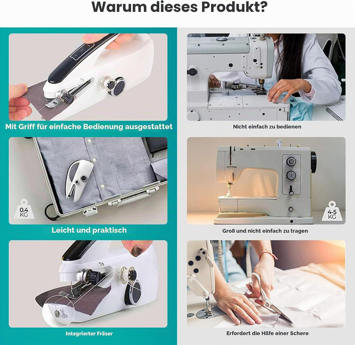 Handnähmaschine,Tragbare Mini Elektrische Nähmaschine mit Nähzubehör für Anfänger, Einfach Zu Bedien