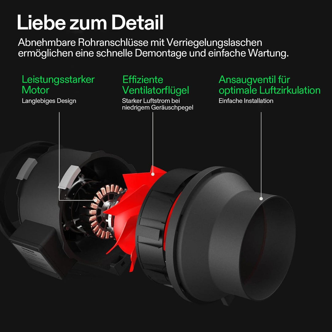VIVOSUN Inline-Rohrventilator 200mm Abluftventilator 1223m³/h mit Drehzahlregler 200mm Aktivkohlefil