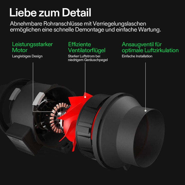 VIVOSUN Inline-Rohrventilator 200mm Abluftventilator 1223m³/h mit Drehzahlregler 200mm Aktivkohlefil