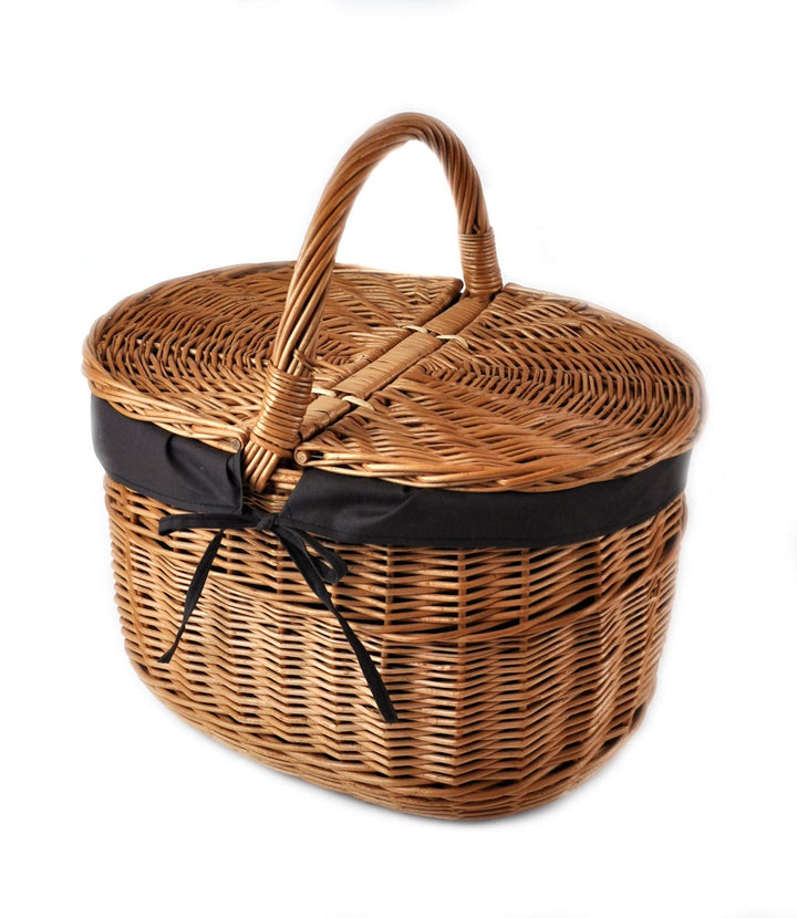 MyBer® Korb Picknickkorb Tragekorb Einkaufskorb mit 2 Deckeln Weidenkorb Vollweide geflochten braun