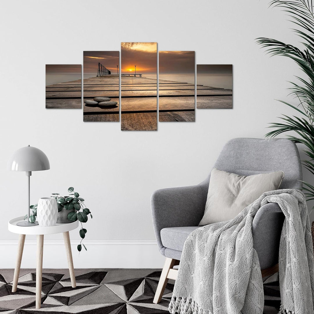 Runa Art Wandbilder Sonnenuntergang 5 Teilig Bild auf Vlies Leinwand Deko Schlafzimmer Wohnzimmer Me