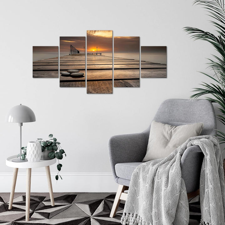Runa Art Wandbilder Sonnenuntergang 5 Teilig Bild auf Vlies Leinwand Deko Schlafzimmer Wohnzimmer Me