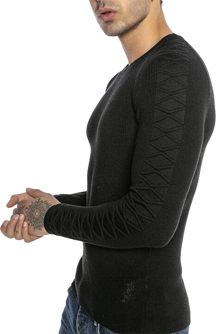 Red Bridge Herren Strickpullover Pullover Slim-Fit Cross Lines XL Schwarz, XL Schwarz