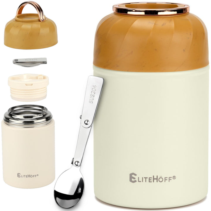 EliteHoff Thermobehälter für Essen, 500 ml, Wärmebehälter für Speisen aus Edelstahl mit Löffel, Ausl