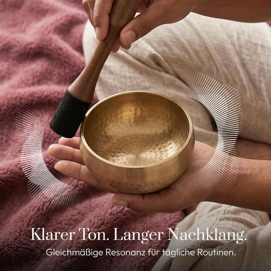 Silent Mind Klangschale Ø9cm Bronze – Handgefertigtes Komplett-Set mit Kissen und Klöppel, für Anfän