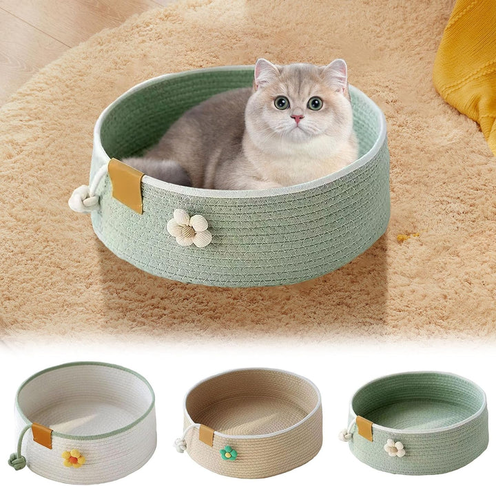 Katzenkörbchen, Katzenkorb mit Blumenverzierung, Grosser Süsser Kätzchen Korb Nest Haustierhaus, Kra