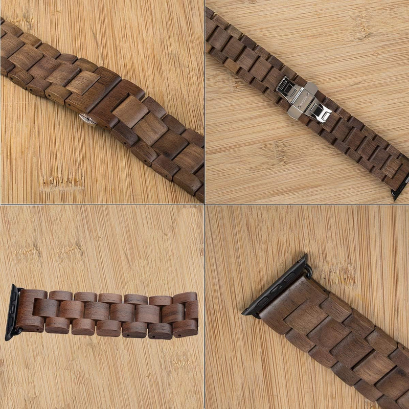 AIYIBEN Uhrenarmband aus Holz 42mm/44mm/45mm/49mm mit Schmetterlingsschnalle aus Edelstahl, kompatib