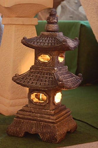 Steinfigur 2-stöckige Pagode Japanhaus Sandstein Gartendeko Figur Steinlaterne 35 cm hoch GRAU