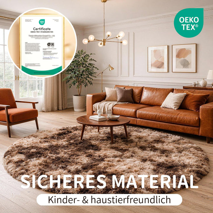 VOFUSHON Teppich Rund Hochflor Teppich Wohnzimmer Teppich Langflor Teppiche für Wohnzimmer flauschig