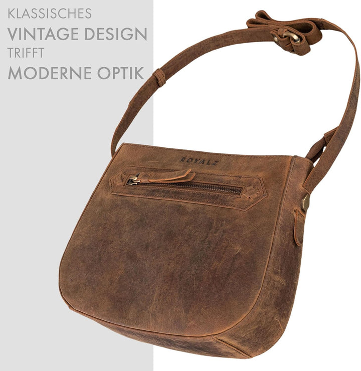ROYALZ 'Cheyenne' Moderne kleine Umhängetasche Damen Leder Damenhandtaschen Echt-Leder Vintage Schul