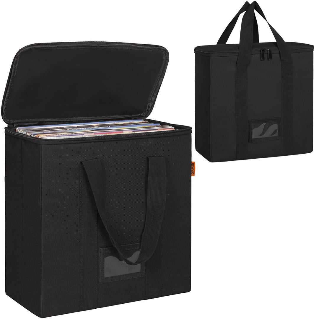 Vinyl-Schallplatten-Aufbewahrungsbox mit Reissverschlüsse, Klappbare Plattenkoffer für LP-Schallplat