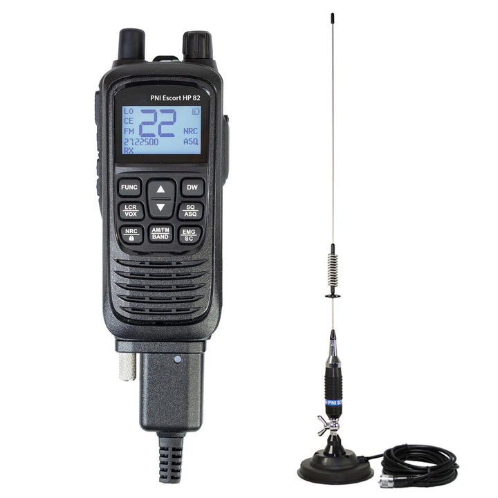 Kit tragbarer CB-Radiosender PNI Escort HP 82, Multistandard, 4 W, 12 V, AM-FM und CB-Antenne PNI S7