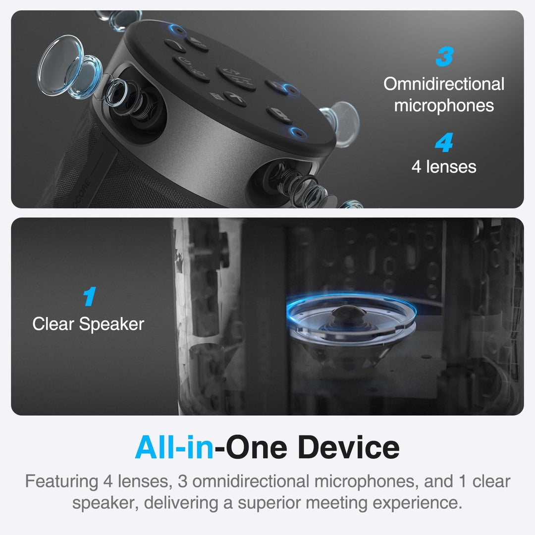 PANOCORE360 All-in-One Konferenzkamera – 360°-Konferenzkamera für PC und Mac, mit Lautsprecher und M