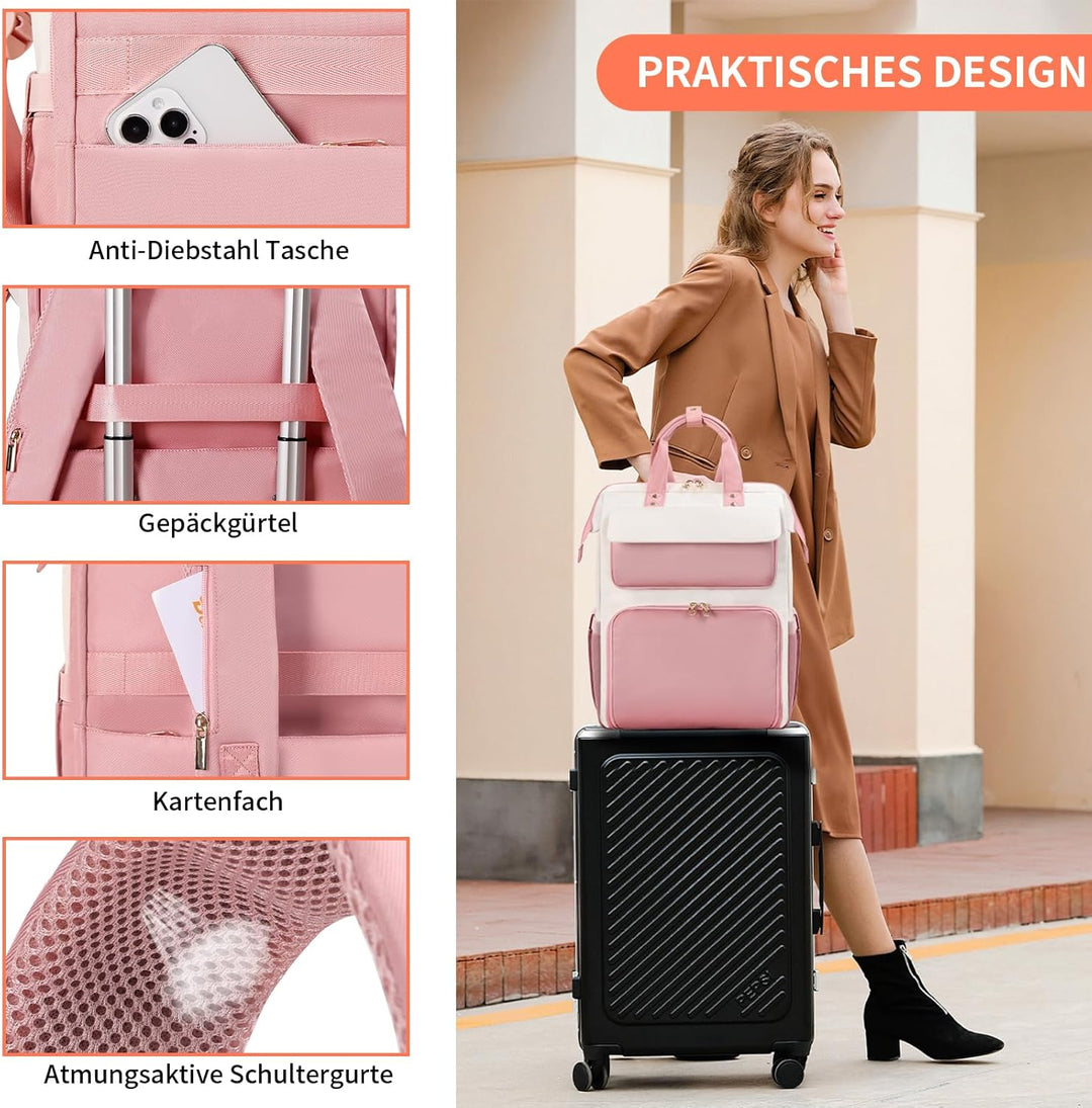 BERTASCHE Lunch Rucksack, Laptop Rucksack Damen 15,6 Zoll mit Isoliertes Kühltasche, 2-in-1-Arbeitsr