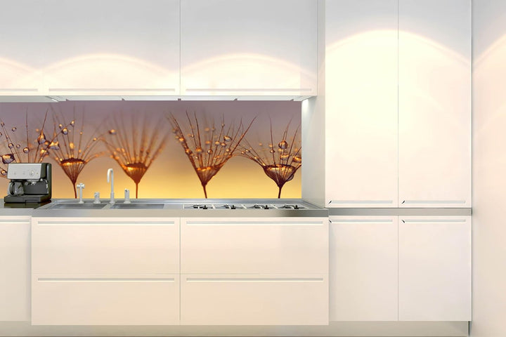 DIMEX Küchenrückwand Folie Selbstklebend Tropfen AUF LÖWENZAHN 180 x 60 cm | Klebefolie - Dekofolie