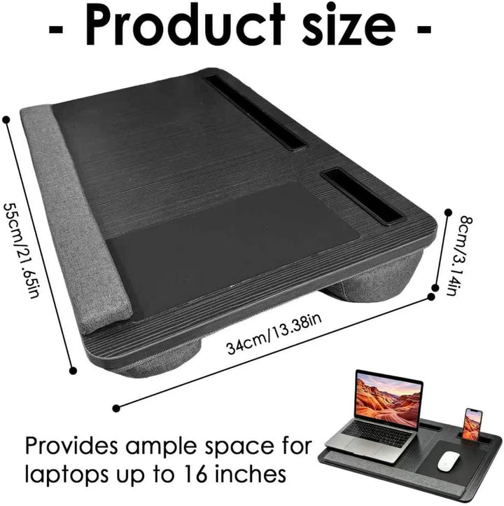 Laptopkissen für Bett mit Handgelenkauflage, bis 16" (Schwarz) | Tablet &amp; Handyhalter und Mausunterl