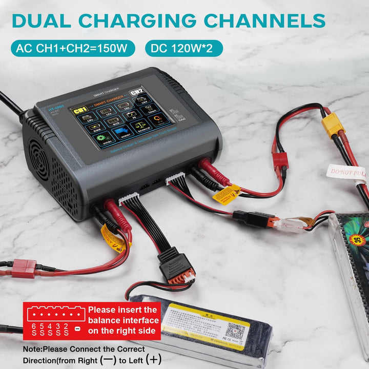 Haisito LiPo Ladegerät, Touchscreen Dual Balance Ladegerät Entlader AC 150W DC 240W 10A für Li-Ionen