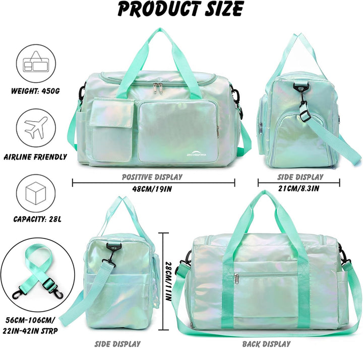 ZIOISNM Sporttasche Damen mit Schuhfach und Nassfach, Reisetasche Damen Glitzer Gym Bag saunatasche