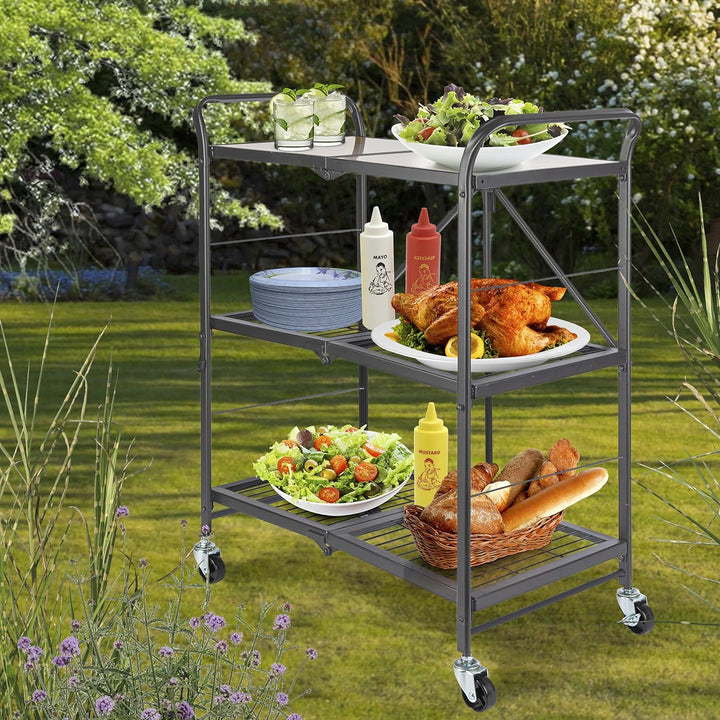 ONVAYA® Küchenwagen James klappbar | Servierwagen klappbar | Etagenwagen | Beistellwagen | Grau | Kü