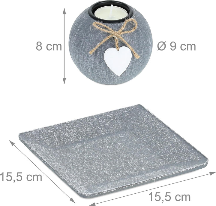 Relaxdays Teelichthalter Set mit Tablett &amp; Steinen, 15,5 x 15,5 cm, Tischdeko Wohnzimmer, Esszimmer,