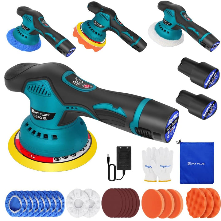 Akku Poliermaschine, Auto Poliermaschine Set 22pcs, Elektrische Poliermaschine mit 2pcs Batterie, Ak