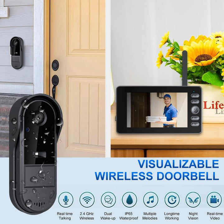 TKMARS Kabellose Türklingel Kamera mit 4,3-Zoll-Innenbildschirm, wasserdicht, Dual-Audio und -Aufnah