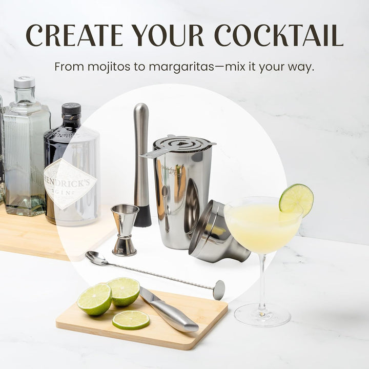 Mixology & Craft Cocktail Set (10-TLG.) - Edles Cocktail Shaker Set mit Shaker aus Edelstahl und Bar