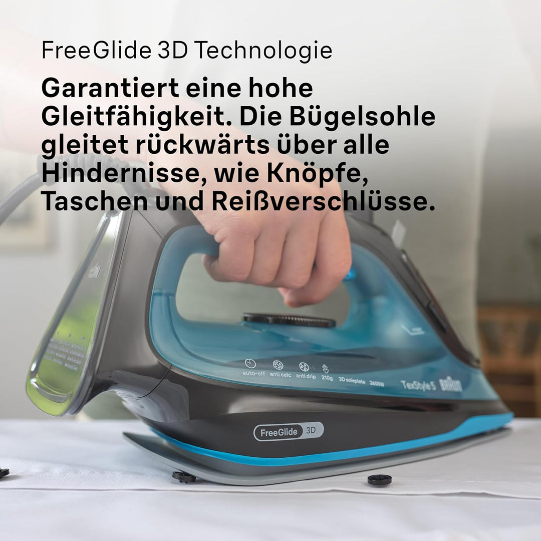 Braun Household TexStyle 5 SI5256 BL Dampfbügeleisen mit FreeGlide 3D Bügelsohle, Präzisionsspitze,
