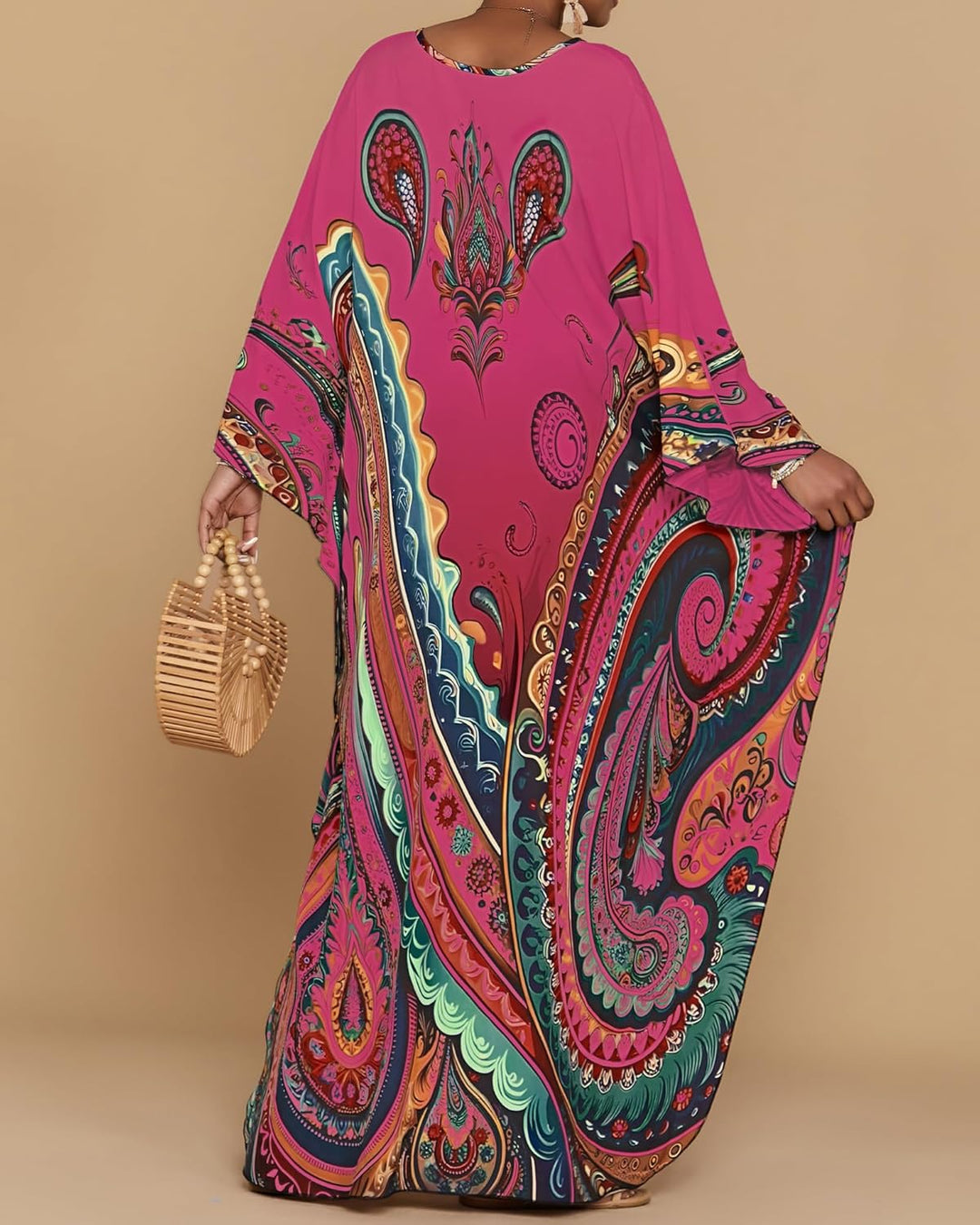 Bsubseach Damen Kaftan Kleider Batwing Sleeve Strandkleid V-Ausschnitt Caftan Maxi Kleid Sommer A-Ro