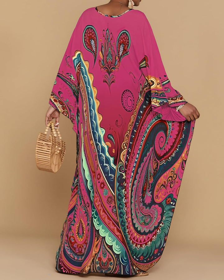 Bsubseach Damen Kaftan Kleider Batwing Sleeve Strandkleid V-Ausschnitt Caftan Maxi Kleid Sommer A-Ro