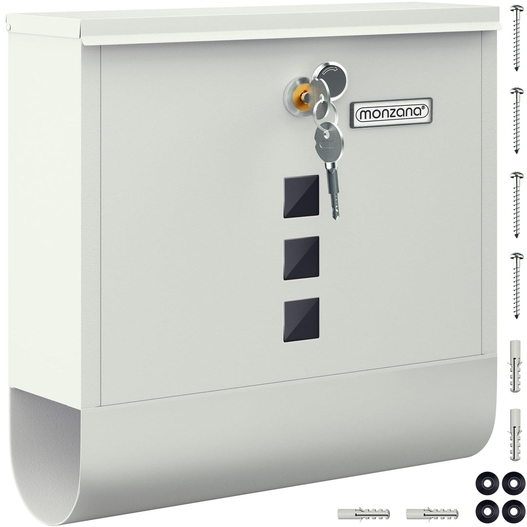 MONZANA® Design Briefkasten Stahl mit Zeitungsfach Sichtfenster Namensschild 2 Schlüssel Postkasten