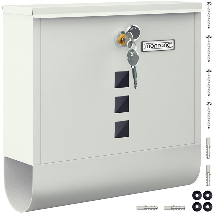 MONZANA® Design Briefkasten Stahl mit Zeitungsfach Sichtfenster Namensschild 2 Schlüssel Postkasten