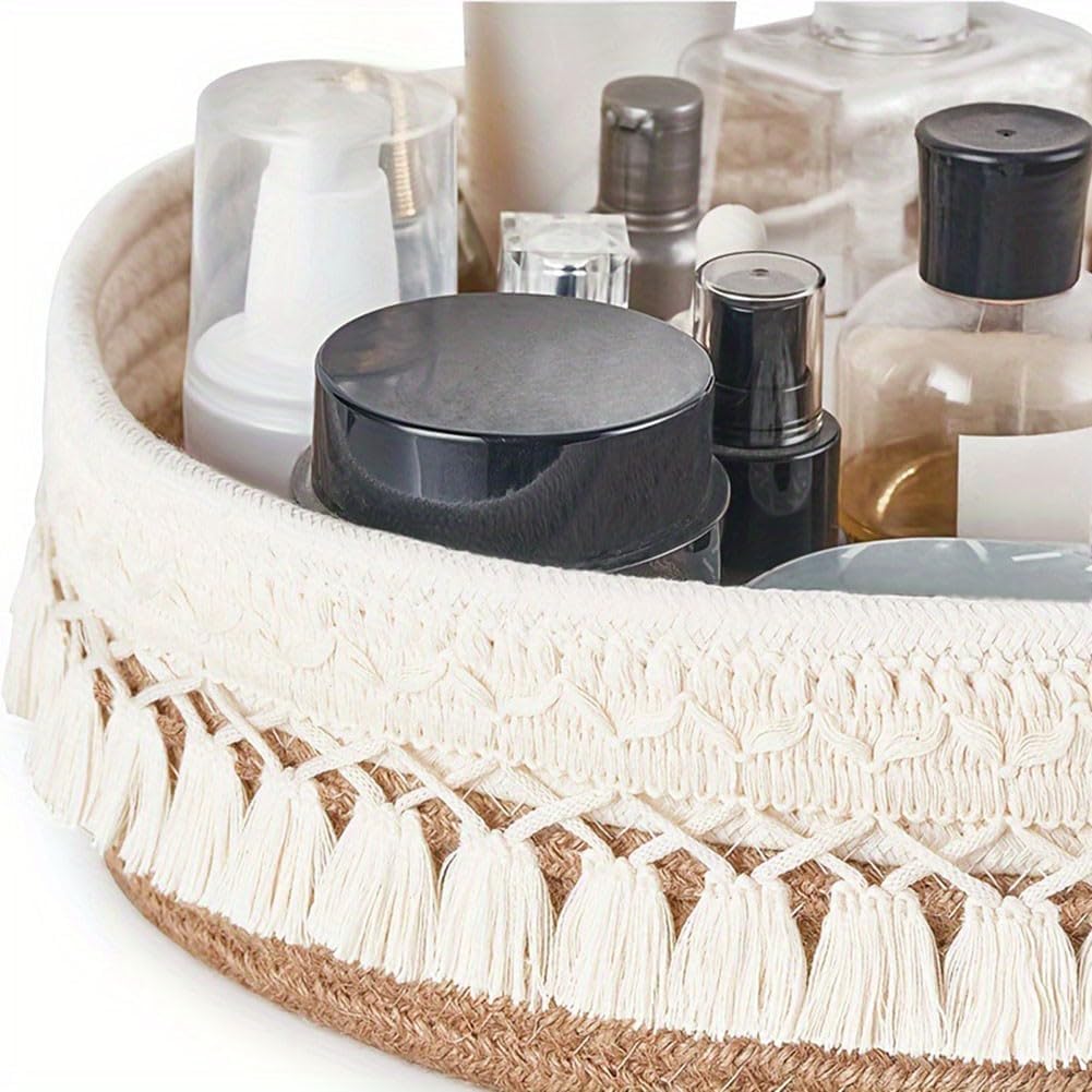Boho-Aufbewahrungskorb mit Quaste, Baumwollseil, für Zuhause, Make-up-Halter und Schreibtisch-Organi