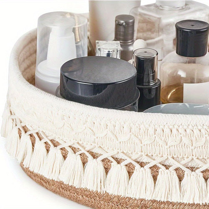 Boho-Aufbewahrungskorb mit Quaste, Baumwollseil, für Zuhause, Make-up-Halter und Schreibtisch-Organi