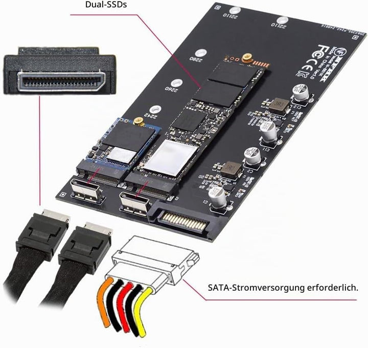 Cablecc Dual SFF-8612 SFF-8611 Oculink zu M-Key NVME M.2 NGFF PCIe SSD 2280 22110mm Adapter für Main