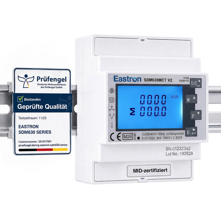 EASTRON SDM630MCT V2 Stromzähler, 1/3 Phase Modbus RS485 RTU – (Stromwandler erforderlich) gespeiste