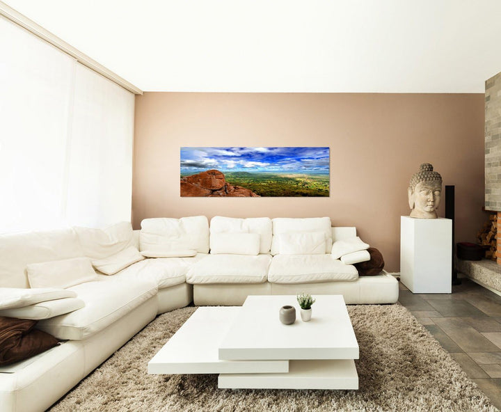 Paul Sinus Art Panoramabild auf Leinwand und Keilrahmen 150x50cm Senegal Nationalpark Felsen Wolken