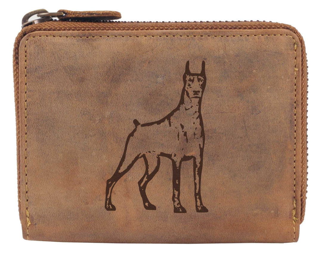 Greenburry Damengeldbörse mit Hunde-Motiv Dobermann l Geschenkidee für Hundefreunde I Leder, Doberma