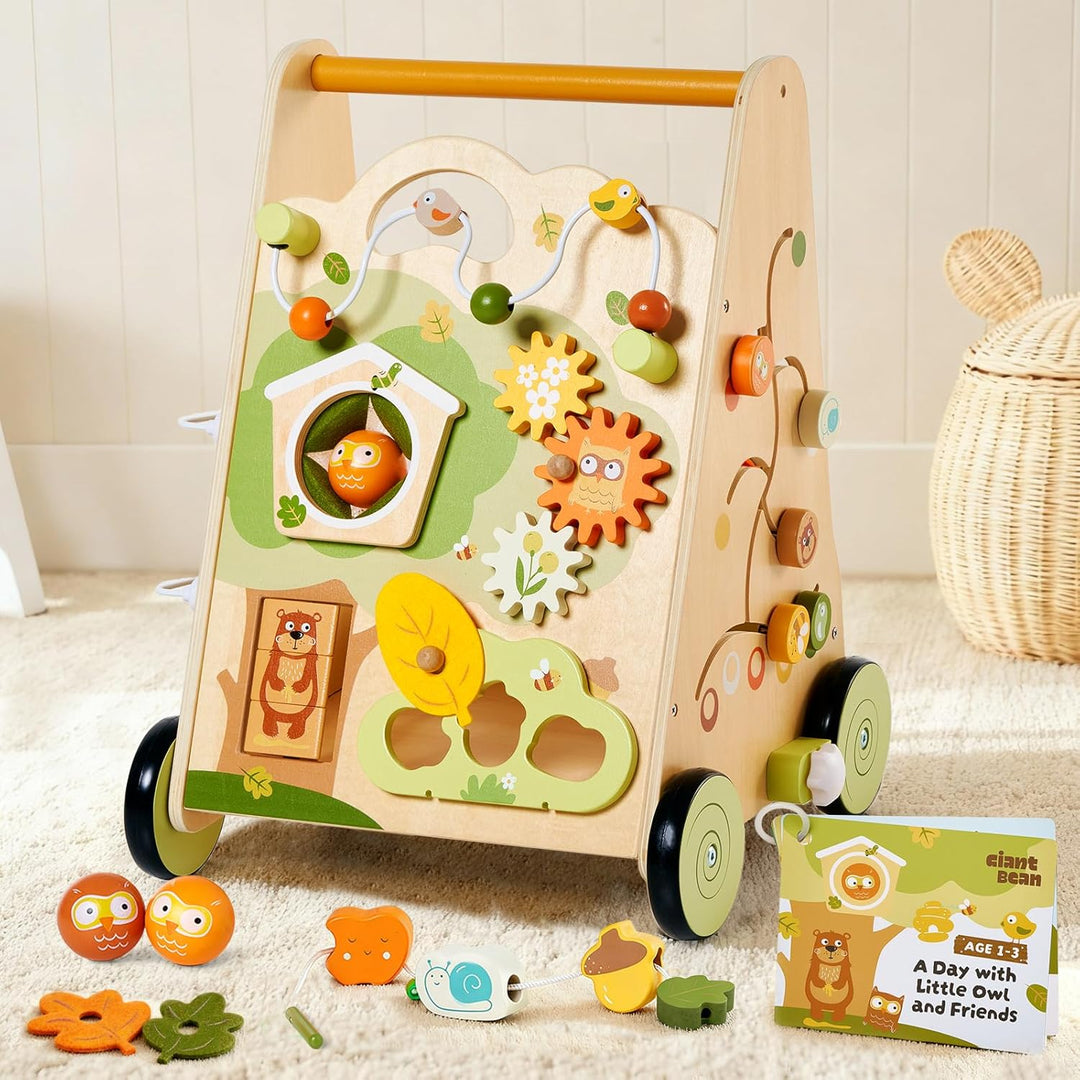 Baby Lauflernwagen aus Holz, Mehrfarbig – Spiel- &amp; Lauflernhilfe mit 8-in-1 Aktivitätszentrum, Verst