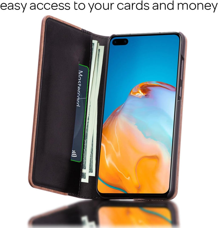 NALIA Echt-Holz Flipcase kompatibel mit Huawei P40 Hülle, Premium Wood Etui Handyhülle mit Klappe, H