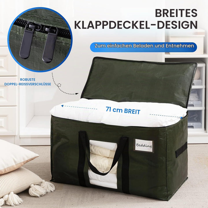TAILI Umzugstasche extra gross,4 PCS grün Aufbewahrungstasche mit Griffe &amp; Deckel Sichtfenster Aufbe
