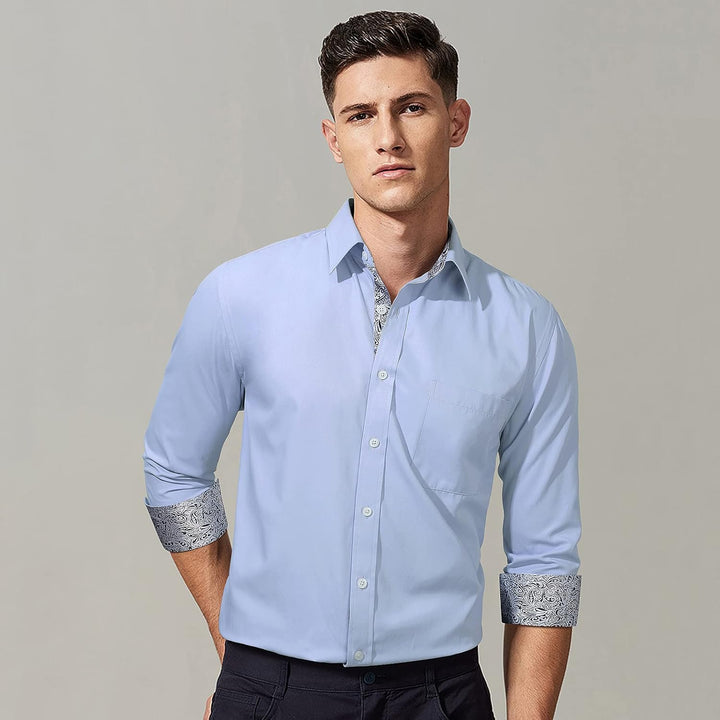 HISDERN Herren Hemd formelle Freizeithemd Businesshemden Freizeithemden Langarm Baumwolle Klassisch